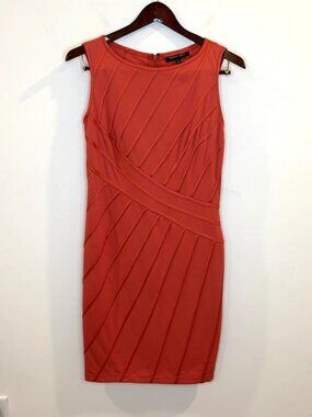 Tadashi Shoji Knit Sheath Dress Sz L Bodycon Knee Length Sleeveless Coral